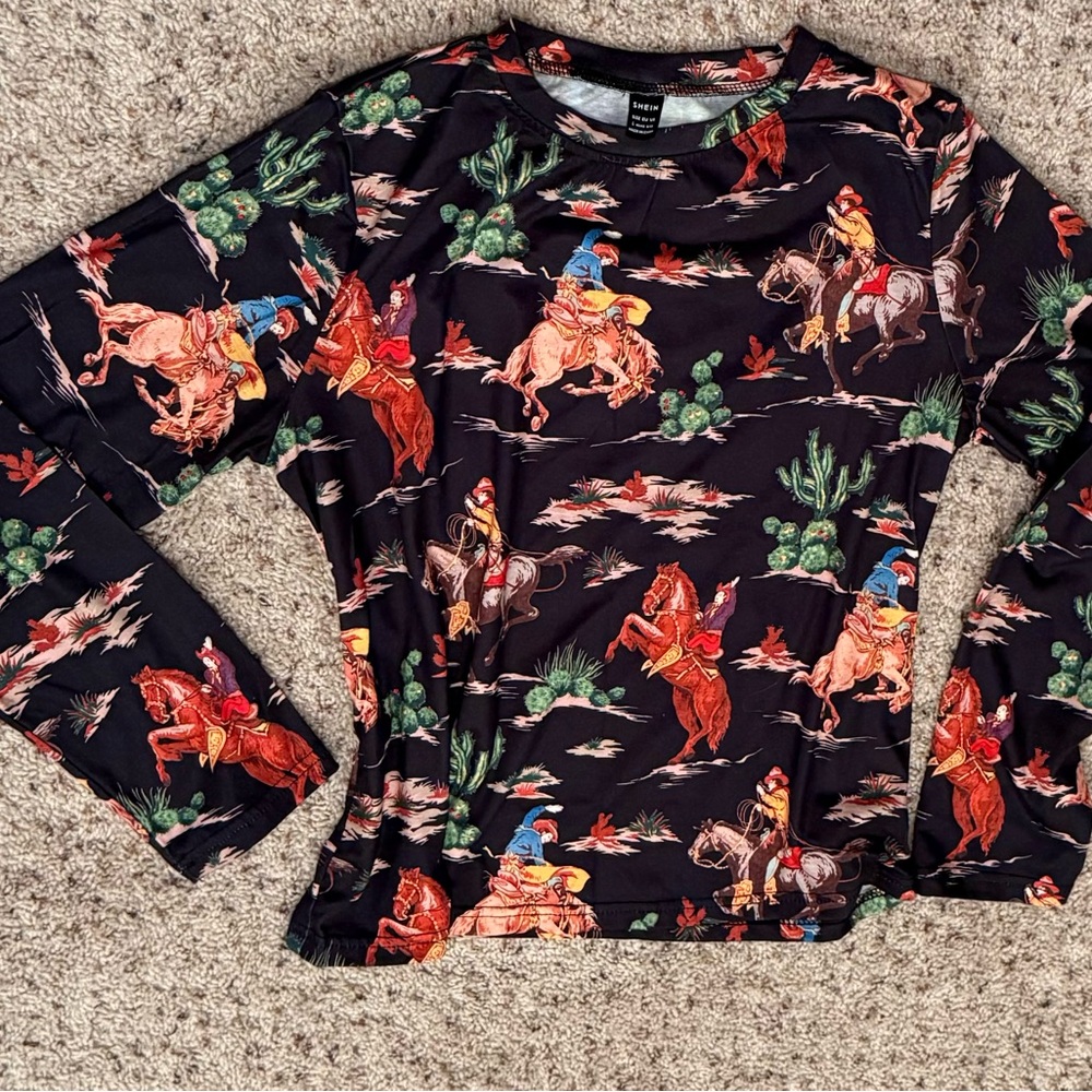 SHEIN Multicolor Cowboy Print Long Sleeve Top